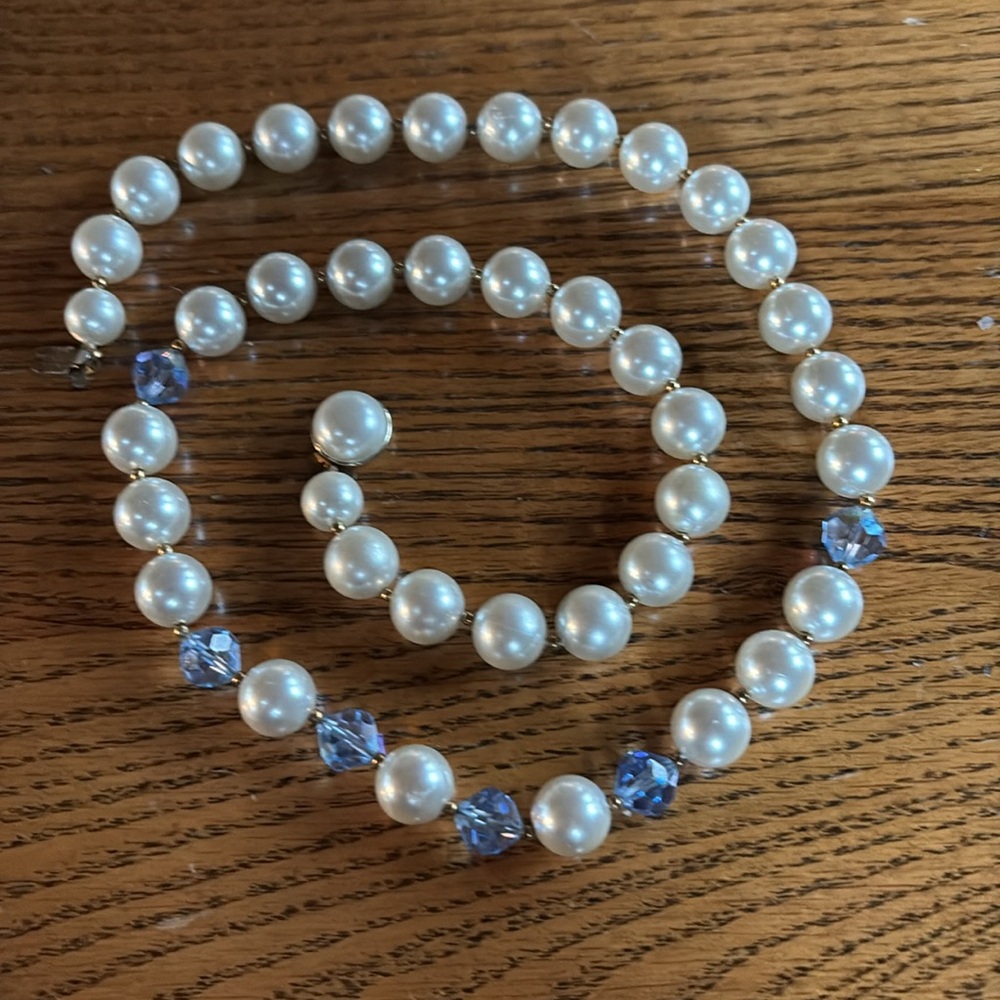 Pearl and blue faceted crystal beads 24” with clasp vintage - Picture 3 of 9